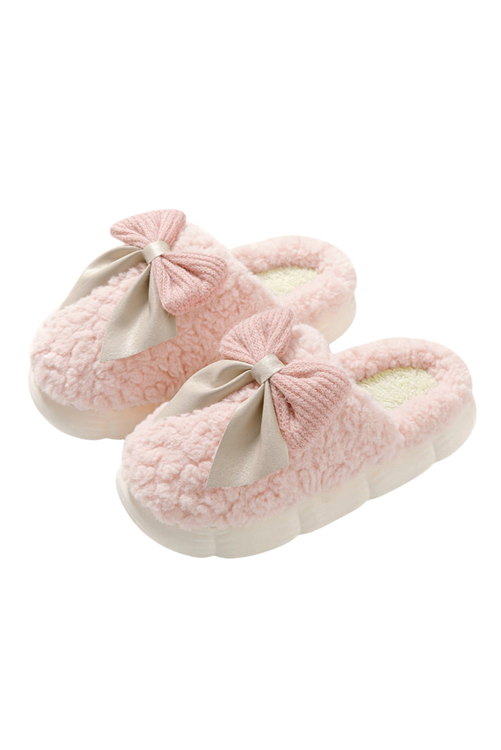 Pink Bowknot Applique Plush Winter Slippers (2 colors)