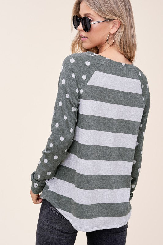 Dot stripe mixed sweatshirt (4 colors)