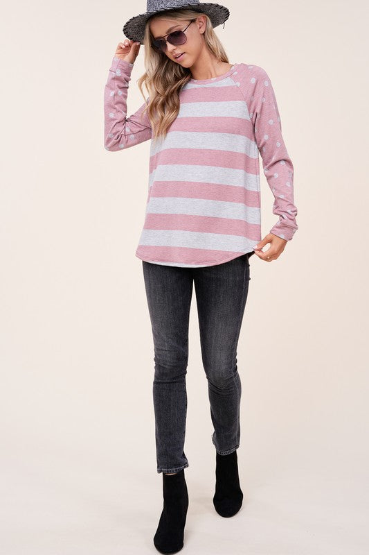 Dot stripe mixed sweatshirt (4 colors)