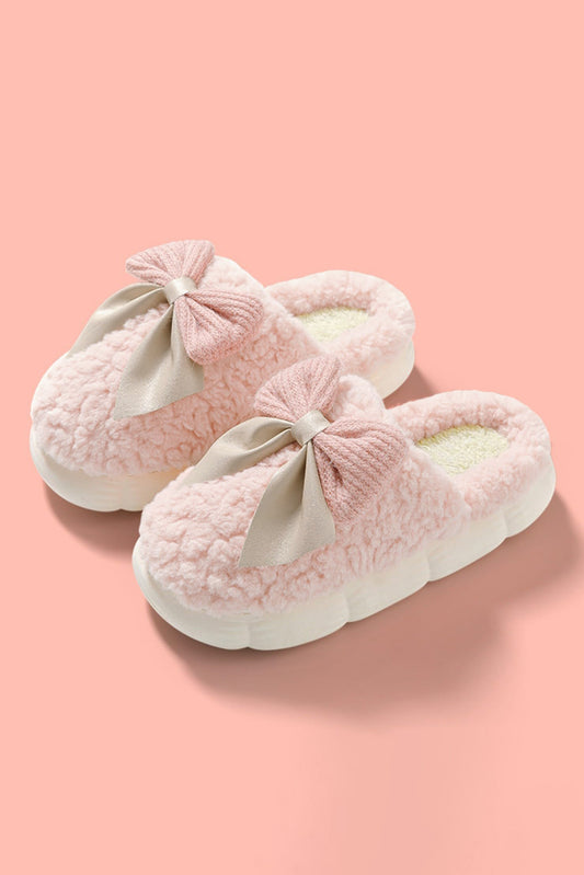 Pink Bowknot Applique Plush Winter Slippers (2 colors)