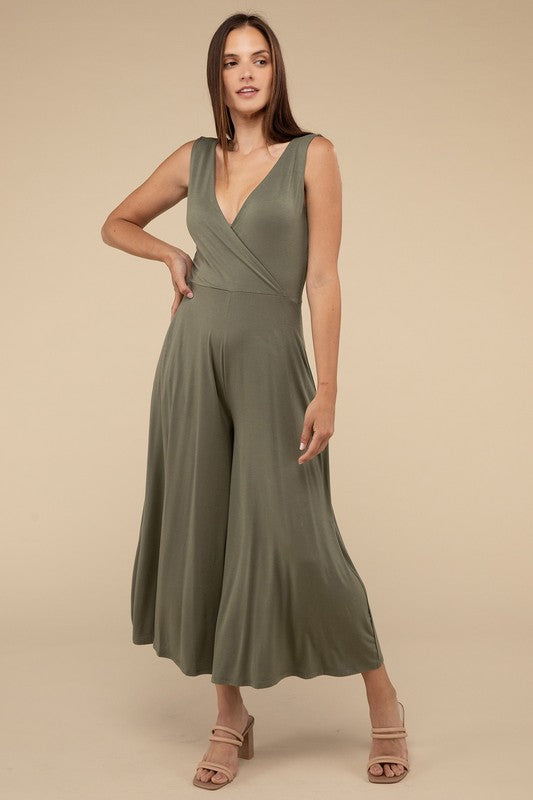 Surplice Neckline Sleeveless Jumpsuit 3 colors