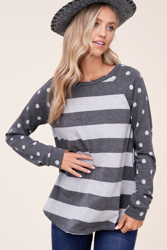 Dot stripe mixed sweatshirt (4 colors)