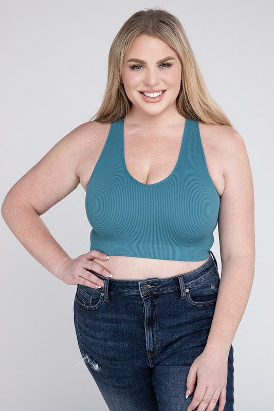 Plus Ribbed Cropped Racerback Tank Top 6 colors