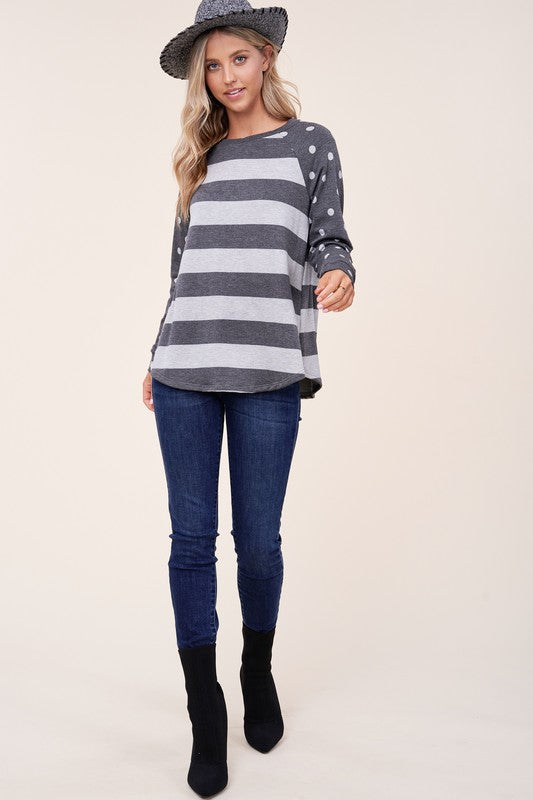 Dot stripe mixed sweatshirt (4 colors)