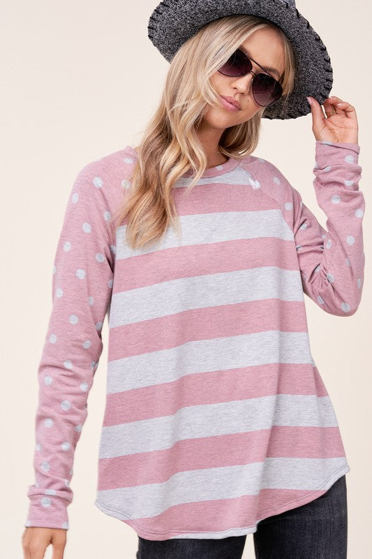 Dot stripe mixed sweatshirt (4 colors)