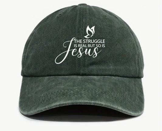 Vintage Distressed Curved Brim Baseball Cap- Butterfly & Jesus Print