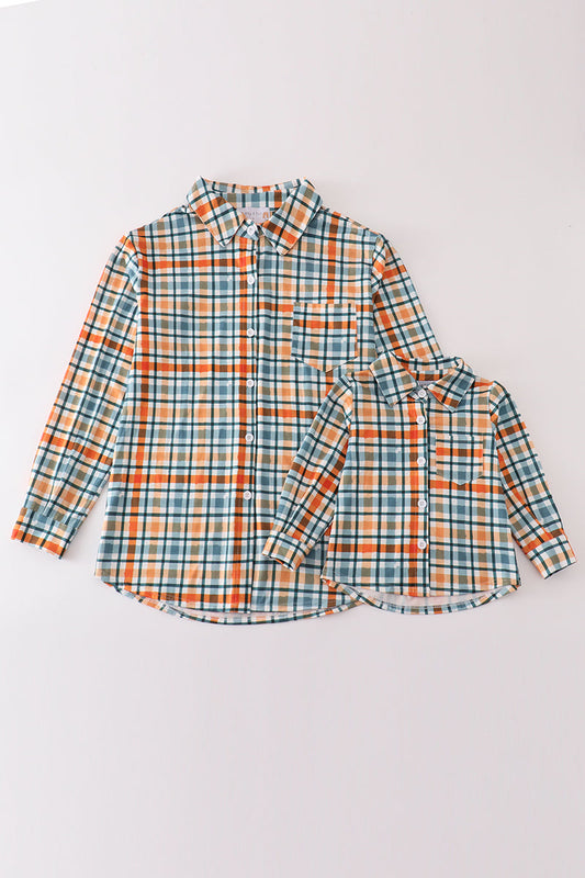 Green plaid dad & me button down shirt