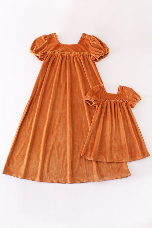 Caramel velvet mom & me dress