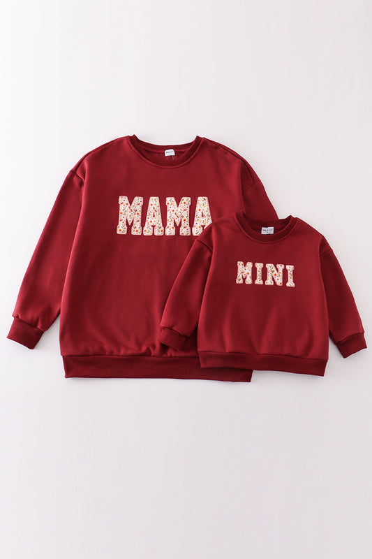 Mama and Mini applique fleece maroon sweatshirt