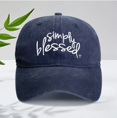 Vintage Washed Cotton Baseball Cap with Simply Blessing Print