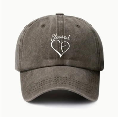 Cool Hippie Retro Curved Brim Baseball Cap, Blessed & heart Print