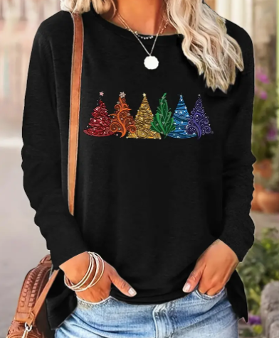 Women's Casual Crew neck Geometric Christmas Tree Pattern