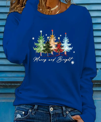 Festive Christmas Tree Applique Long Sleeve T-Shirt