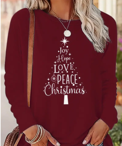 Christmas Tree Print Long Sleeve Crew Neck T-Shirt