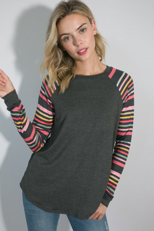 Plus Muti Stripe and Solid Print Top (2 colors)