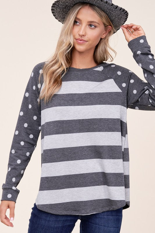 Dot stripe mixed sweatshirt (4 colors)