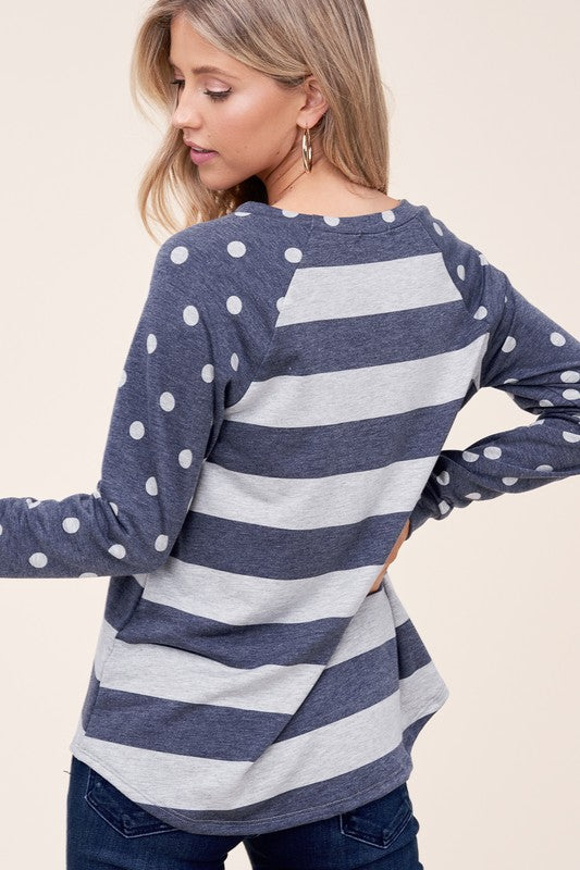 Dot stripe mixed sweatshirt (4 colors)