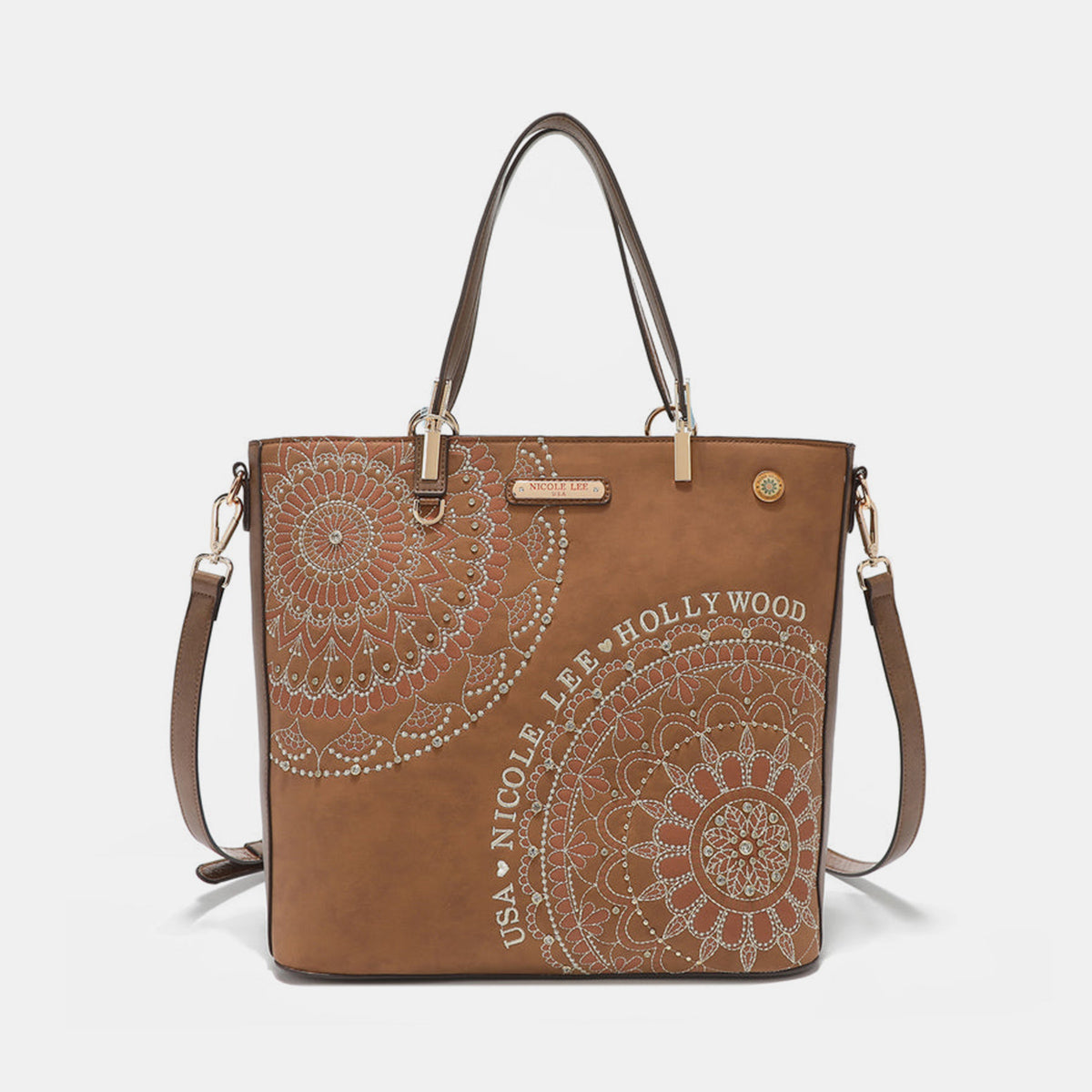 Nicole Lee USA Metallic Stitching Embroidery Inlaid Rhinestone Tote Bag (4 Colors)