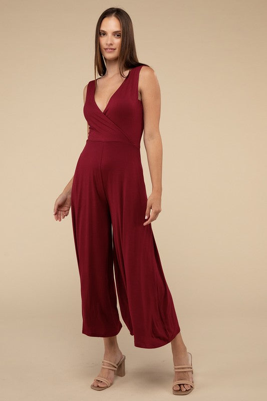 Surplice Neckline Sleeveless Jumpsuit 3 colors