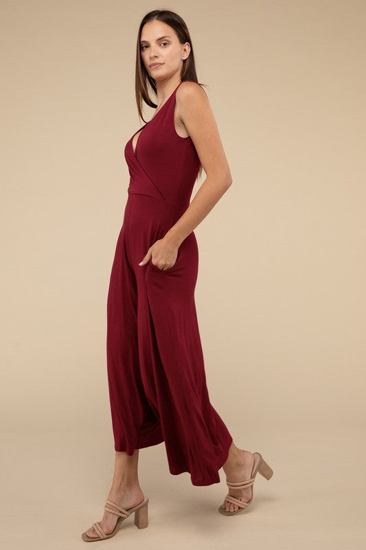 Surplice Neckline Sleeveless Jumpsuit 3 colors