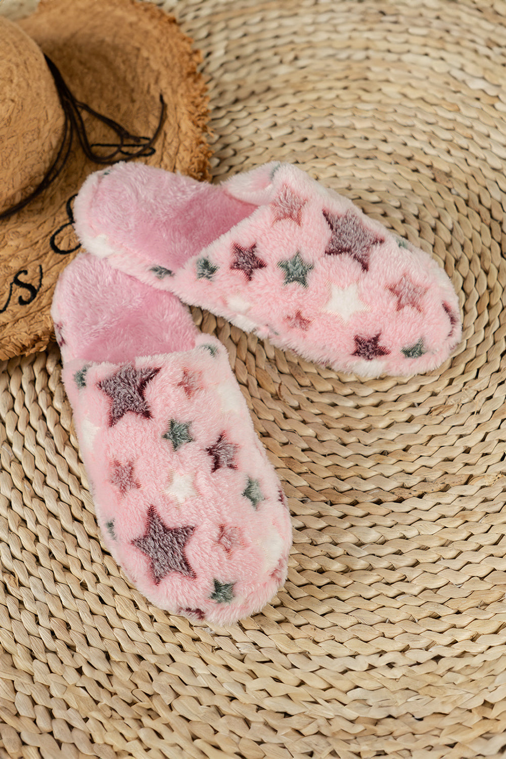 Pink Star Pattern Plush Home Slippers (2 Colors)