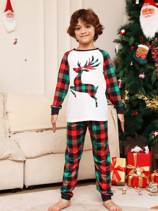 Reindeer Graphic Top and Plaid Pants Set (kids)