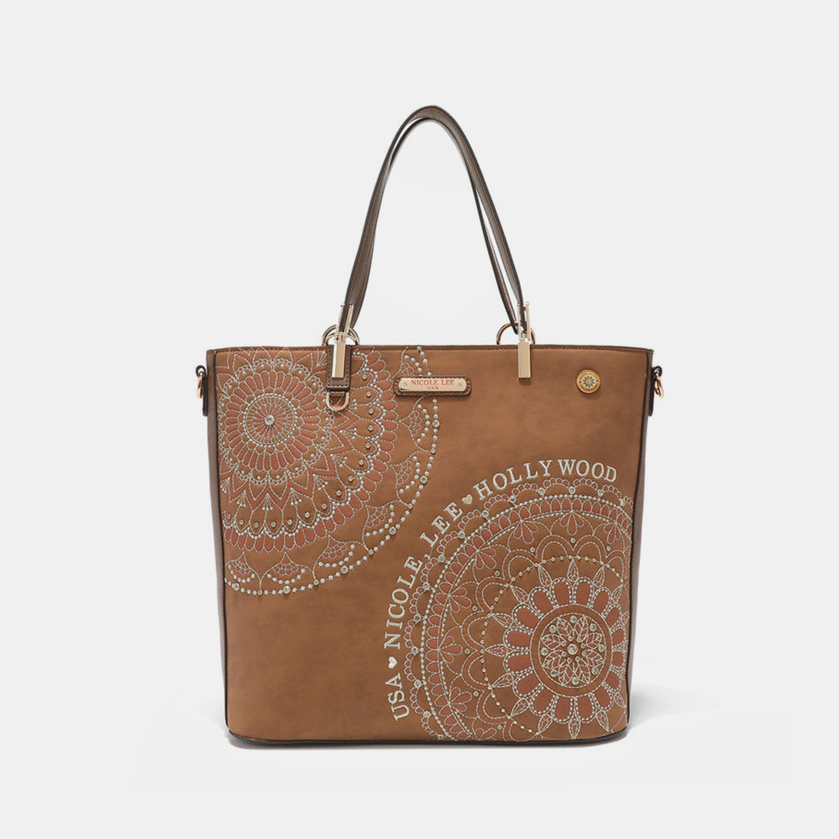 Nicole Lee USA Metallic Stitching Embroidery Inlaid Rhinestone Tote Bag (4 Colors)