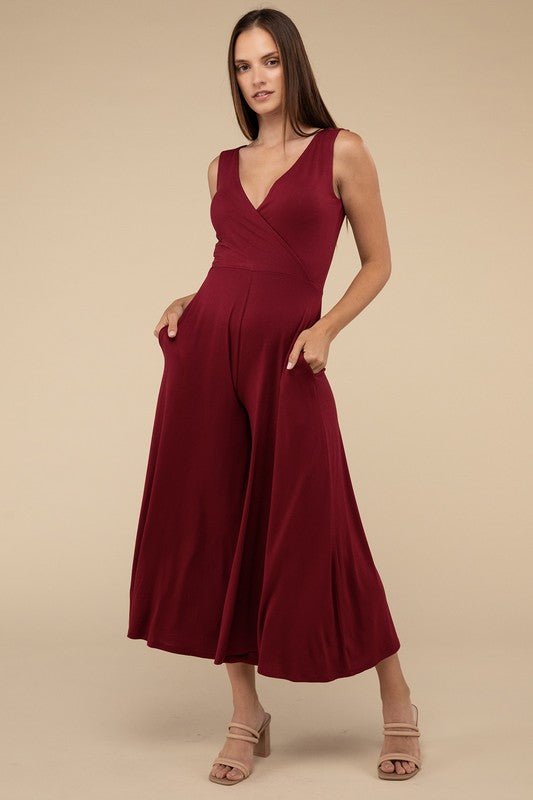 Surplice Neckline Sleeveless Jumpsuit 3 colors