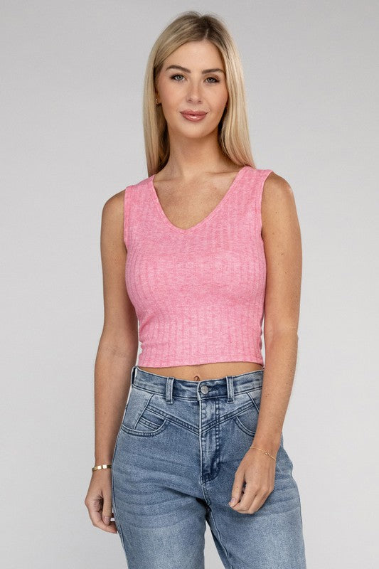 Ribbed Scoop Neck Cropped Sleeveless Top (7 colors)