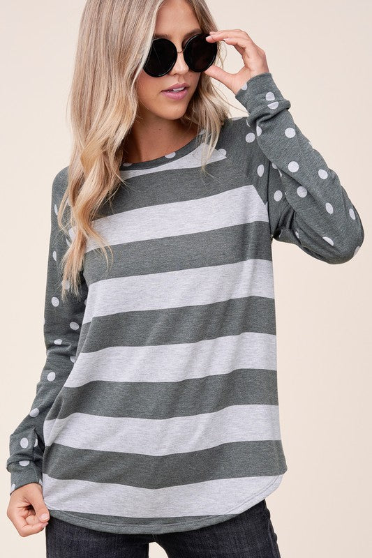 Dot stripe mixed sweatshirt (4 colors)