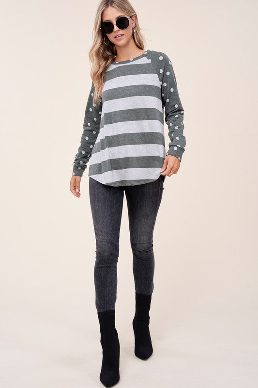 Dot stripe mixed sweatshirt (4 colors)