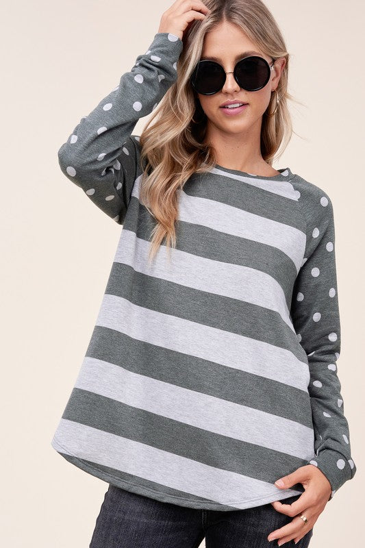 Dot stripe mixed sweatshirt (4 colors)