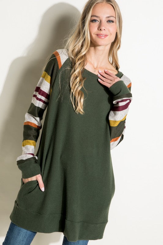 Cozy Stripe Mixed Tunic Top (2 Colors)