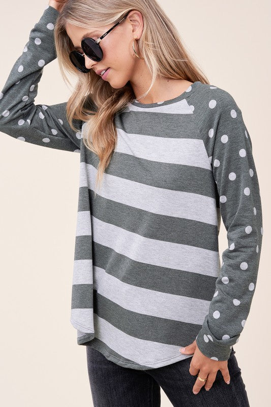 Dot stripe mixed sweatshirt (4 colors)