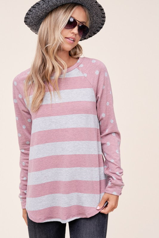 Dot stripe mixed sweatshirt (4 colors)