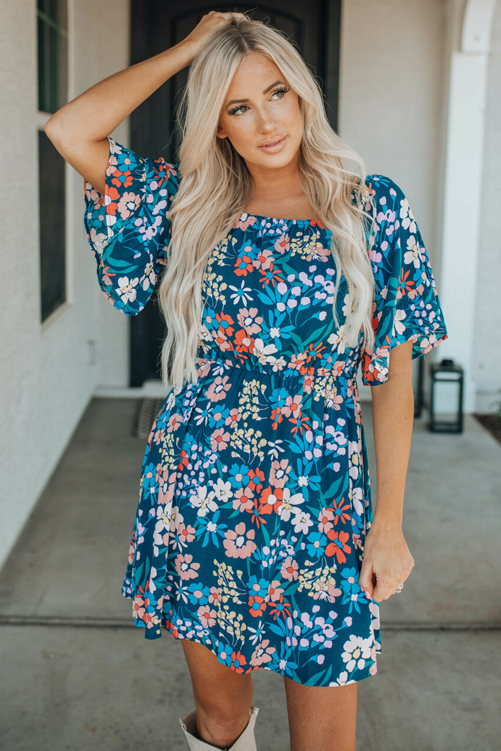 Square Neck Ruffle Floral Dress