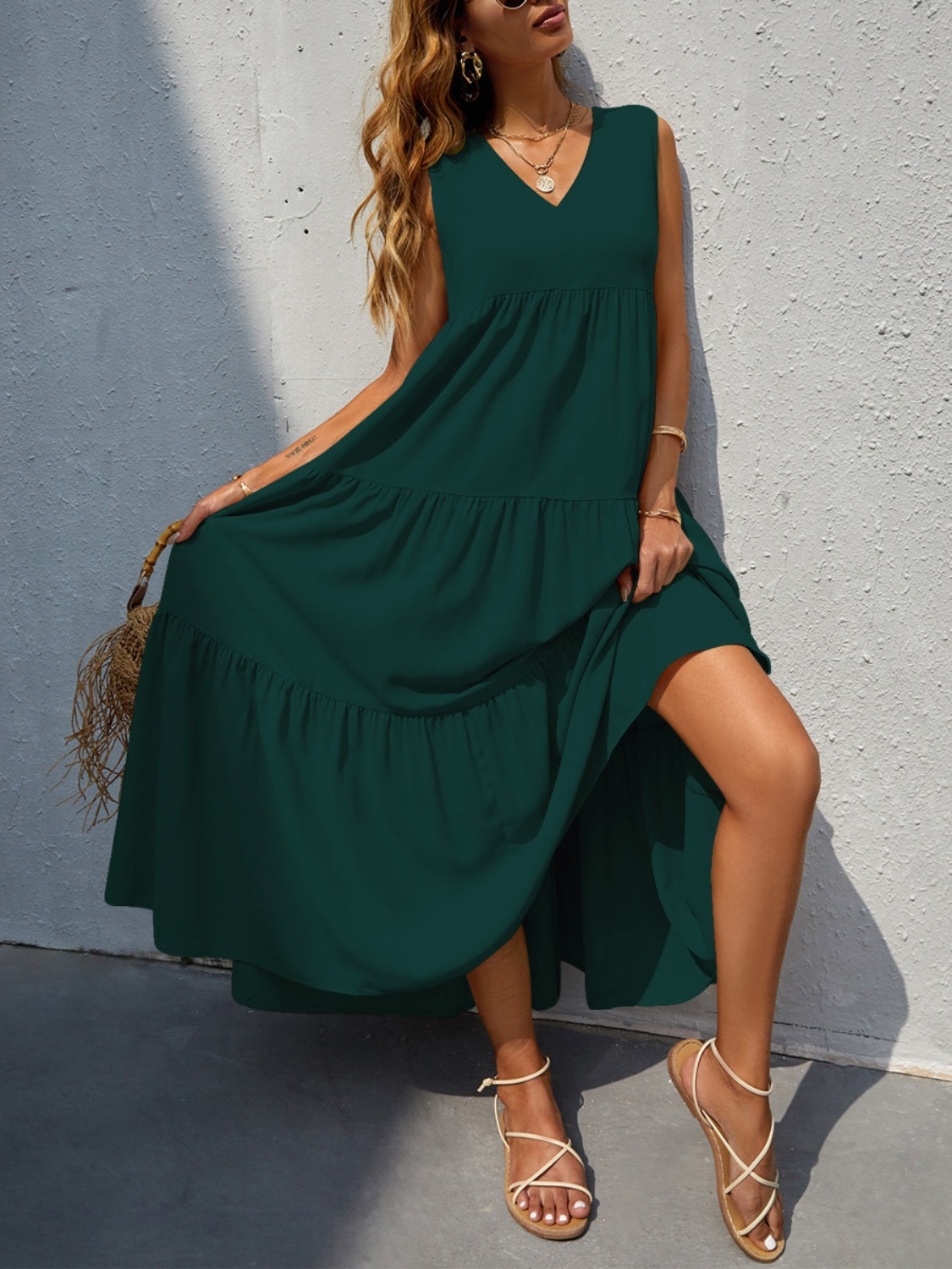 Tiered V-Neck Sleeve Dress (4 Color Options)