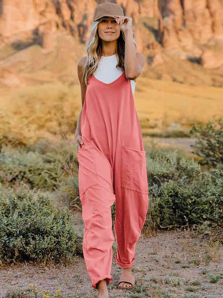 Double Take Full Size Sleeveless V-Neck Pocketed Jumpsuit (2 Colors)